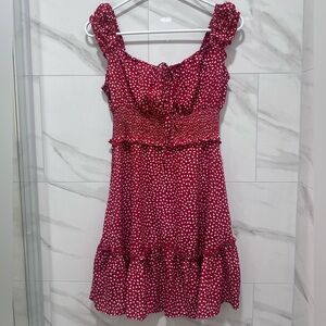 Babydoll Smocked Dress Ruffle Floral Tie Front Boho Featival Hippie Mini S